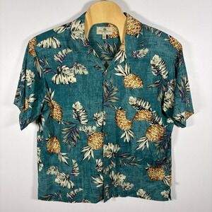 Island Shores Pineapple Leaf Print Silk Aloha Shirt Men's‎ XXLarge